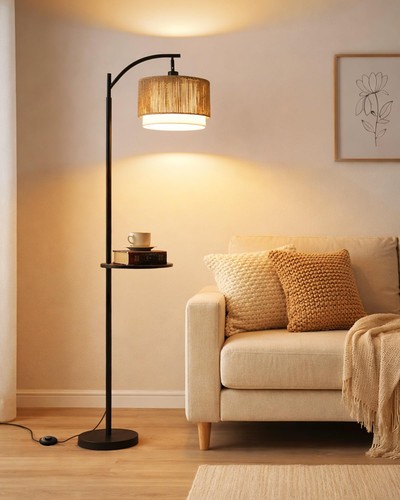 Rattan stehlampe mit tisch - rattan,